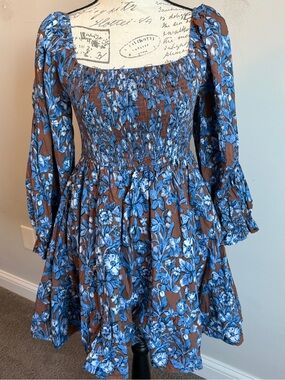 Entro Blue Floral Smocked Babydoll Dress
